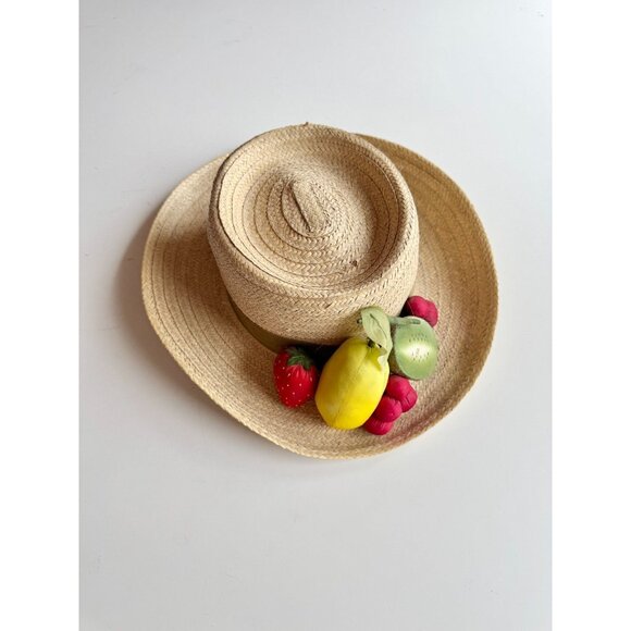 Vintage TOUCAN Straw Raffia Fake Fruit Embellished Gambler Hat, One Size - Picture 1 of 14